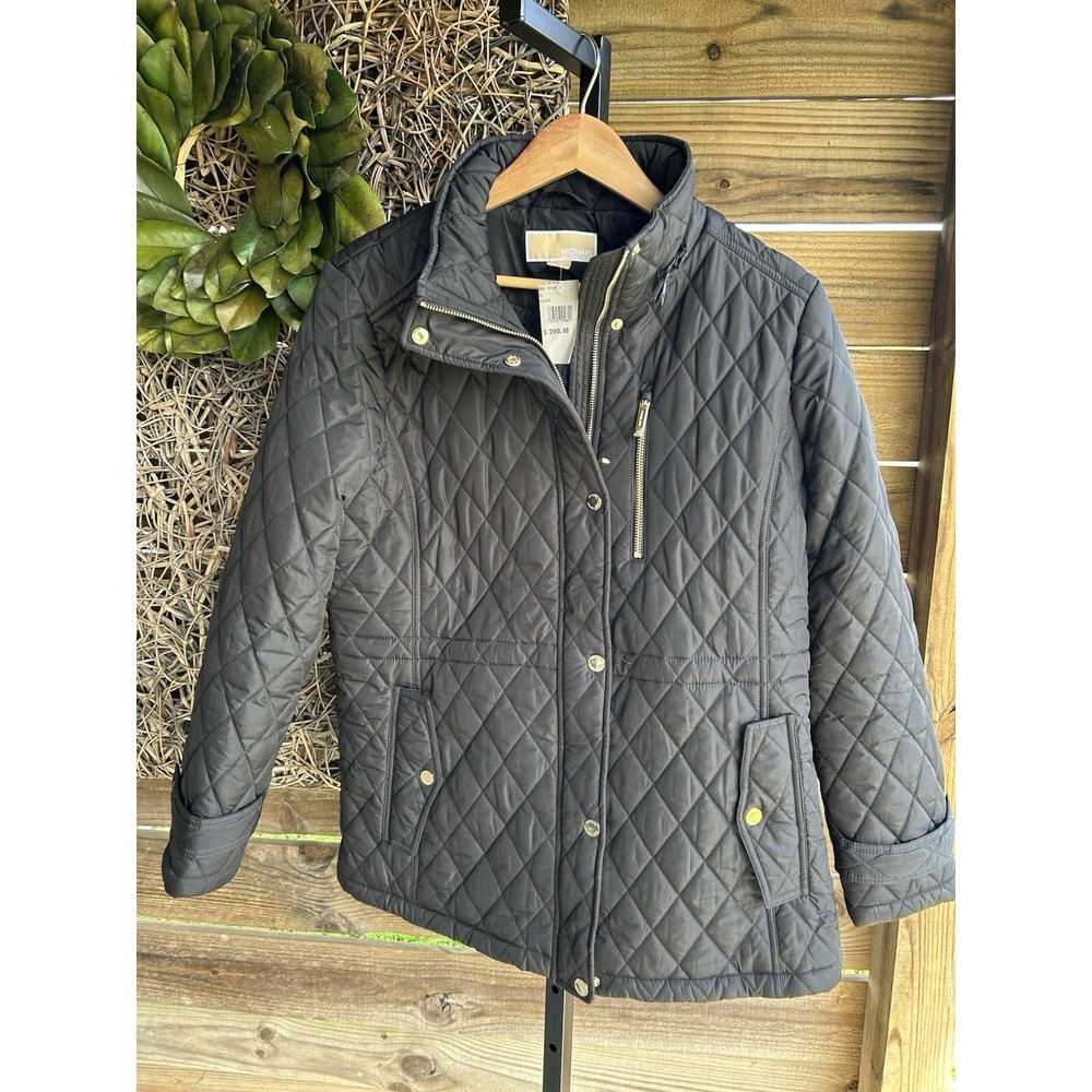$250 New Michael Kors Quilted Nylon Signature Logo Packable Puffer Jacket Black